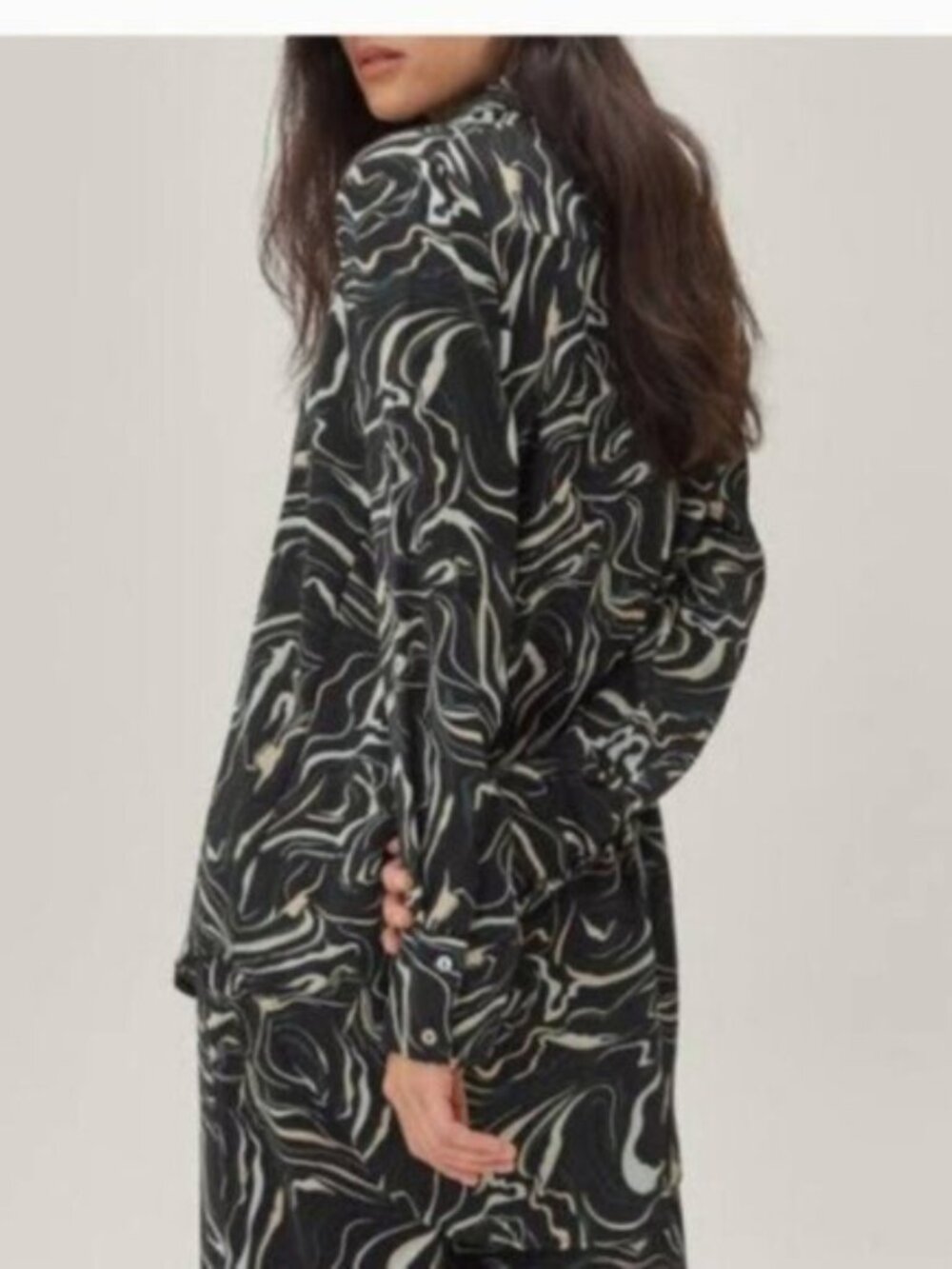 NASTY GAL Abstract Print 2 Piece Set Suit Button Shirt Wide Leg Pant Sz M - Picture 3 of 11